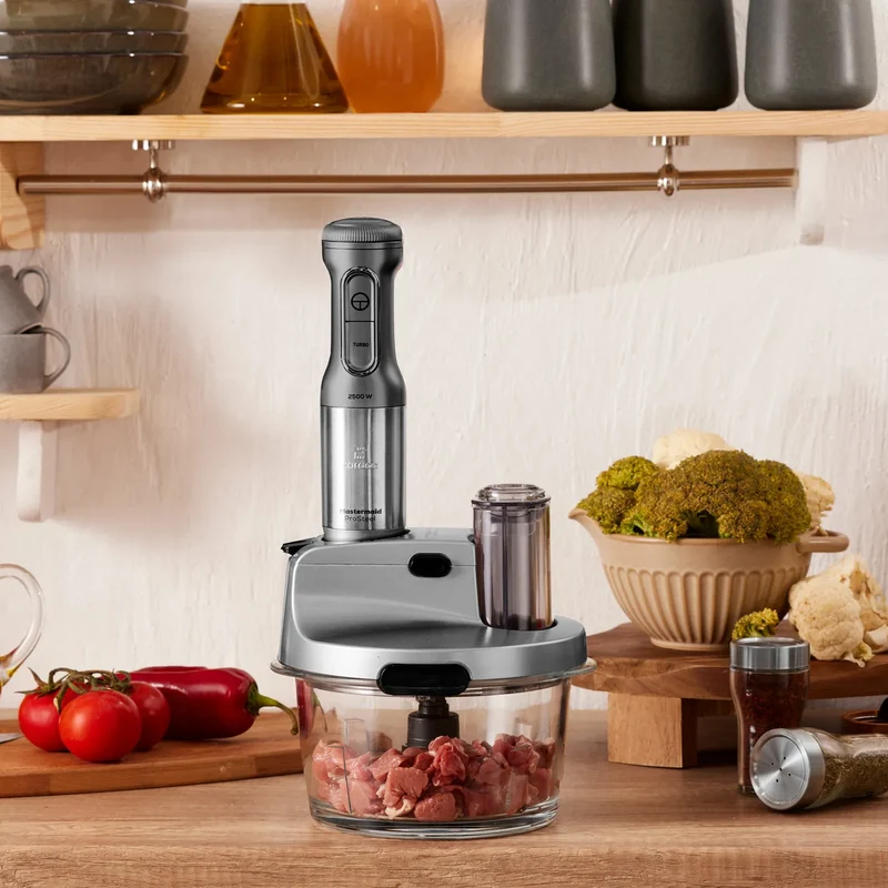 Karaca Mastermaid Küchenroboter aus Stahlglas, Langer Mixer 8 ın 1, 2500 W, Galaxy Grey