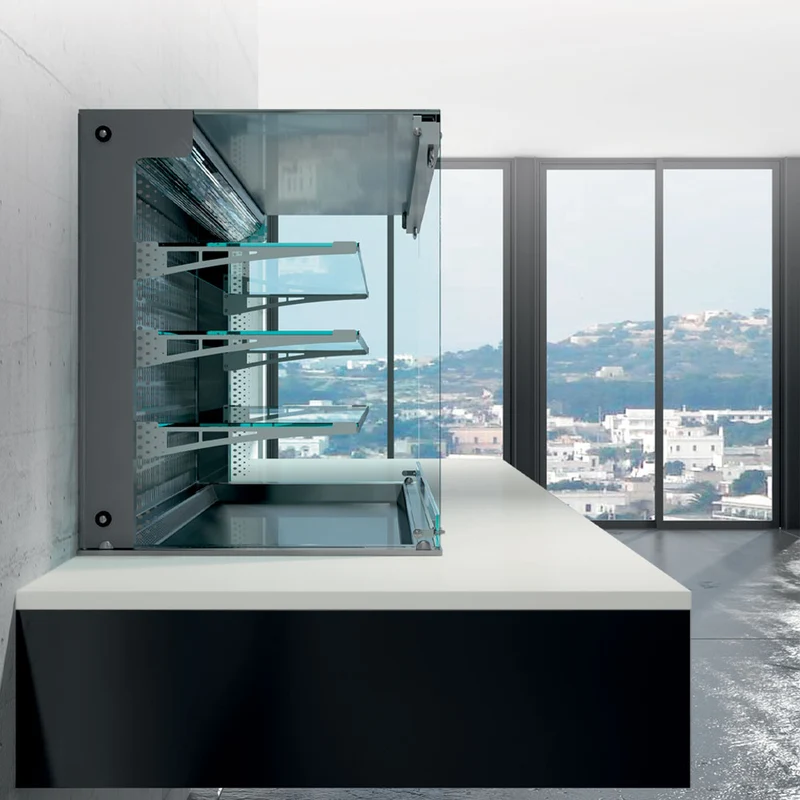 Offene Kühlvitrine mit Rollo & Umluftkühlung , 3 Ebenen , 3x GN 1/1, DPA/CTVA312-R2
