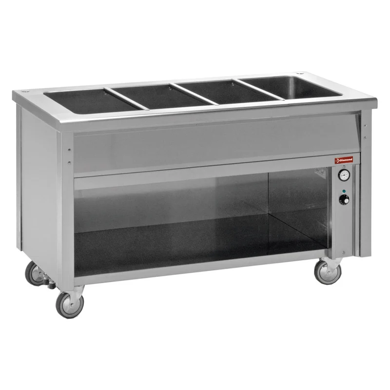Bain-Marie elektrisch , 4x GN 1/1 , Offener Unterbau aus Edelstahl, BT15