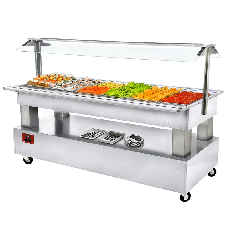 Gekühlte Salatbar 6x GN 1/1 mit Durchreiche , Holzdekor Weiß, BSB/6N-A1-R2