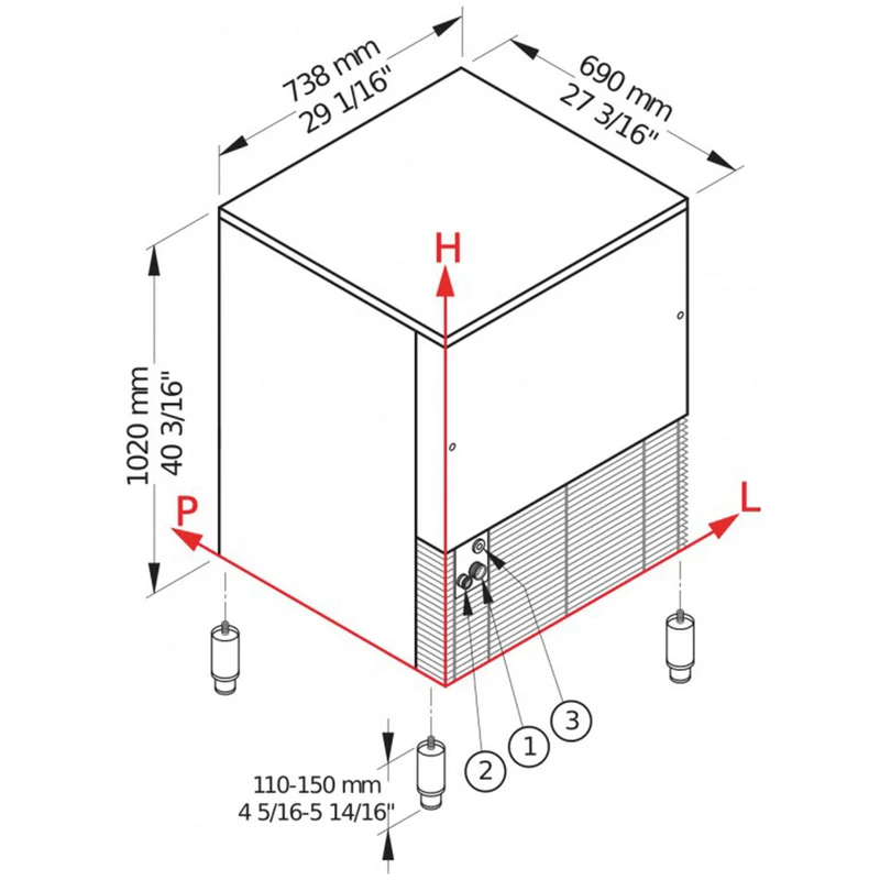 Eisbereiter PEBBLE ICE 146 kg, mit 50 kg-Vorratsbehälter – LUFT - PEB150/50A