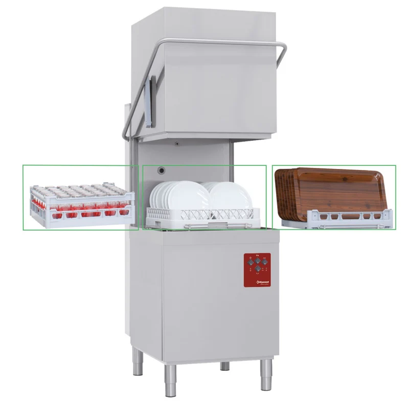 Professionelle Haubenspülmaschine , 500x500 mm Korb , bis 60 Körbe/h, 015-25D/6