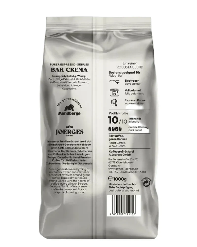 Gorilla Bar Crema Bohne 1kg