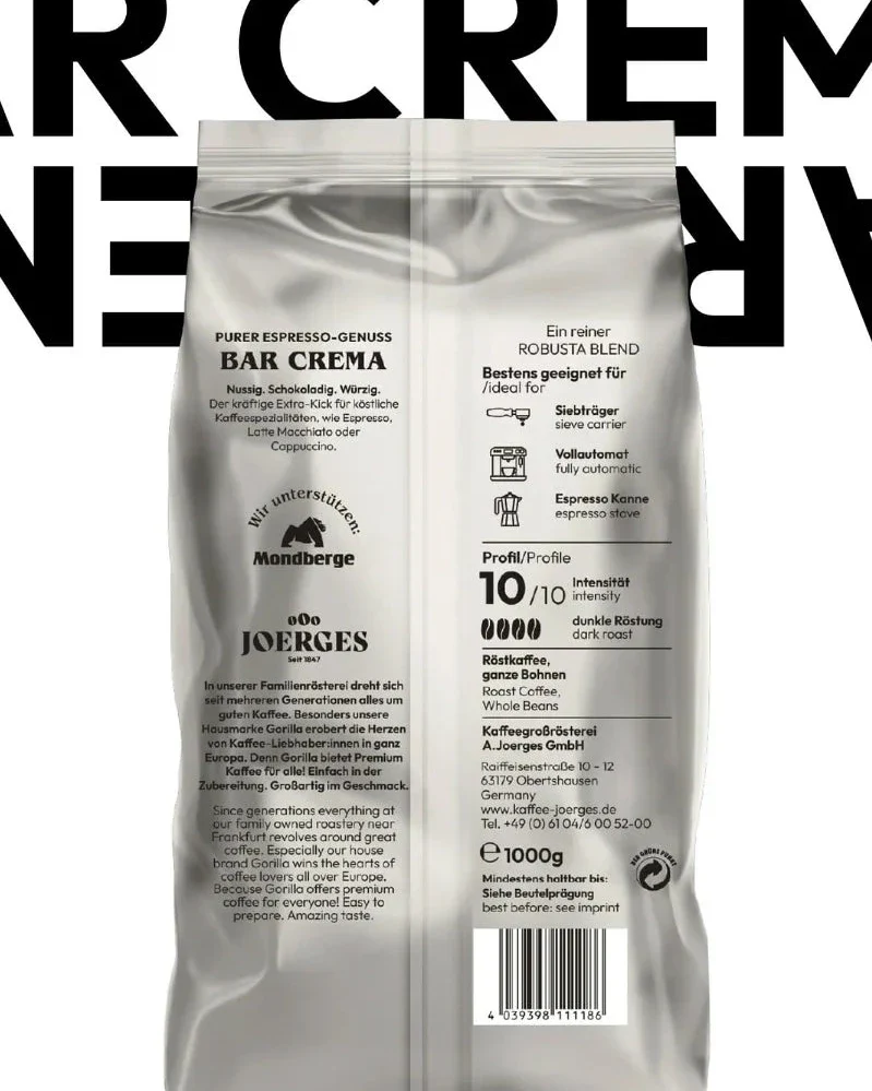 Gorilla Bar Crema Bohne 1kg